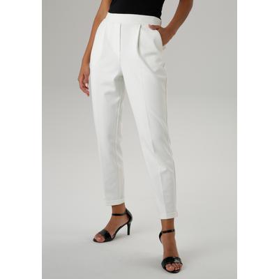 Schlupfhose ANISTON SELECTED, Damen, Gr. 38, N-Gr, weiß (sanftes weiß), Jersey, Obermaterial: 65% Polyester, 32% Viskose, 3% Elasthan, unifarben, elegant, figurumspielend 7/8-Länge, Hosen, mit Bundfalten Image
