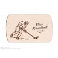 Schneidebrett Eishockey Spieler, Kinder Frühstücksbrett, Eishockey Fan Brotzeitbrett, Vesperbrett Holz - Gravur personalisiert mit Name