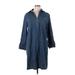 Anne Klein Casual Dress - Shirtdress Collared 3/4 sleeves: Blue Print Dresses - Women's Size 10