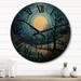 Designart "Blue Black Abstract Minimalism Round Lines I" Abstract Collages Oversized Wood Wall Clock