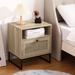 Rattan Nightstand, Side Table with Storage, Modern Boho End Table