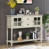 Sideboard Console Table Buffet, Farmhouse Wood/Glass Buffet Storage Cabinet w/2 Drawers, 2 Cabinets & Bottom Shelf, Antique Grey