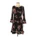 Alfani Casual Dress - Mini Scoop Neck 3/4 Sleeve: Black Floral Dresses - Women's Size 6