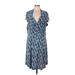 Leota Casual Dress - A-Line V-Neck Short sleeves: Blue Dresses - Women's Size Large