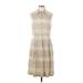 Nine West Casual Dress - Shirtdress High Neck Sleeveless: Tan Print Dresses - Women's Size 10