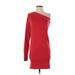 KF/KaufmanFranco Collective Casual Dress - Sweater Dress One Shoulder Long sleeves: Red Solid Dresses - Women's Size Small