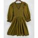 Madewell Dresses | Madewell Mini Dress Womens Flannel Lucie V Neck Smocked Puff Sleeve Green Xxs | Color: Green | Size: Xxs