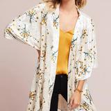 Anthropologie Intimates & Sleepwear | Anthropologie Floreat Dandelion Velvet Kimono Ivory Gold Green Os One Size | Color: Cream/White | Size: Os