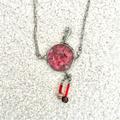 Anthropologie Jewelry | Handmade Silver Embossed Rose Floral Pendant Necklace With Glass Beads & Charm | Color: Pink/Silver | Size: Os