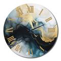 Design Art Subtle Sensations Nova Blue & Gold Watercolor I Metal Wall Clock Metal in Blue/Yellow | 29 H x 29 W x 1 D in | Wayfair CLM86652-C29