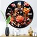 Design Art Perfume Bottle w/ Pink Blossoming Flowers III Metal Wall Clock Metal in Black/Brown/Orange | 16 H x 16 W x 1 D in | Wayfair CLM89238-C16