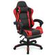 Inbox Zero Racing Game Chair High Back Computer Chair w/ Footrest Massage Lumbar Support Faux Leather in Red/Black | Wayfair