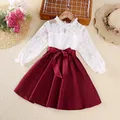 Robe à manches longues en dentelle blanche pour filles col montant épissage bébé fille enfants