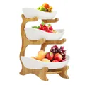 Assiette à fruits en porcelaine avec support en bambou naturel bol à fruits