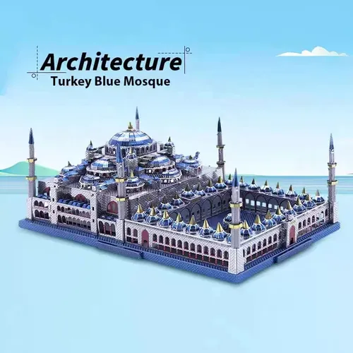 Mikro welt 3d Metall puzzle blaue Moschee Gebäude Modell DIY 3D Lasers ch neiden Puzzle Spielzeug