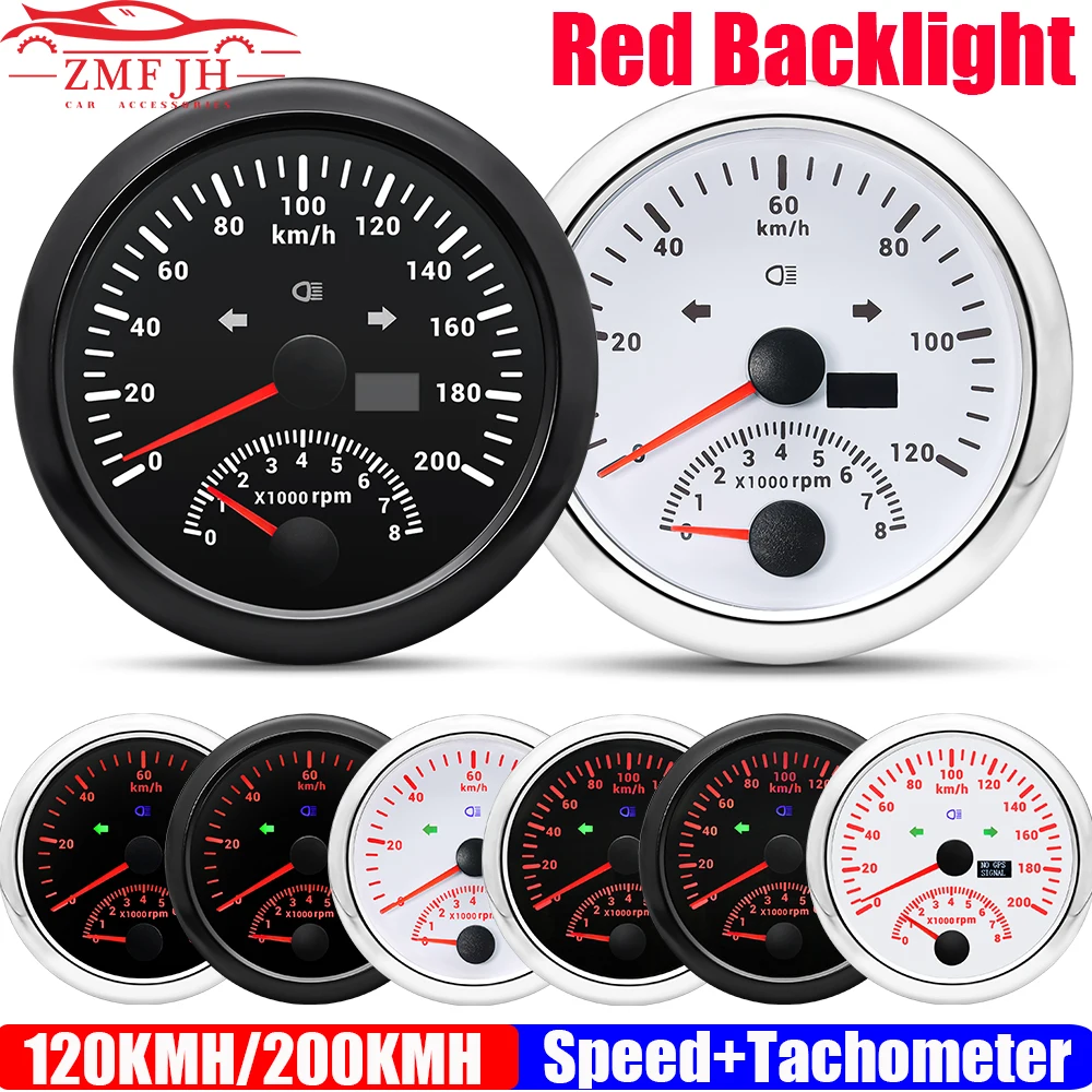 120 km/h 200 km/h GPS-Tachometeranzeige + Drehzahlmesser 8000 U/min 85 mm Dual-Messgerät-Kilometerzähler mit GPS-Antenne, Blinker, automatische Yacht, 9–32 V Image