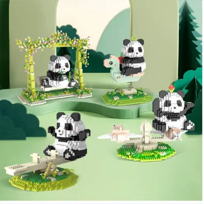 Cartoon niedlichen Panda Bausteine Spielzeug kreative Serie Montage Panda Schaukel Wippe rotierende Image