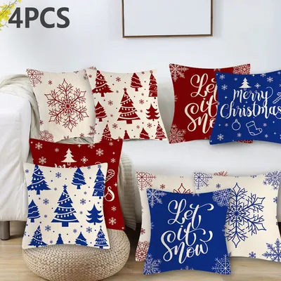 4 Stück Weihnachten Vintage Kissen bezug quadratische dekorative Kissen bezüge mit unsichtbaren Reiß Image