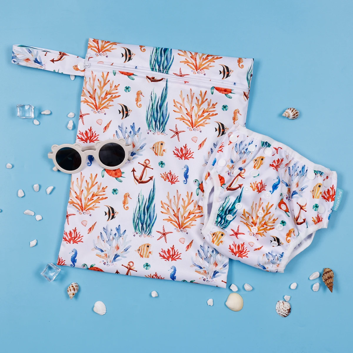 HappyFlute Baby wiederverwendbare waschbare Schwimmwindeln + 1 Stück Wetbag zum Schwimmen