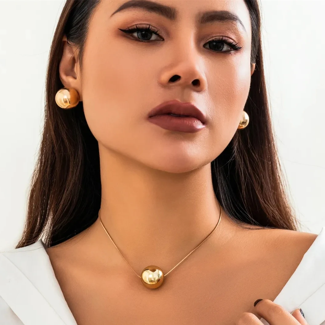 Ingesight. z Vintage ccb Ball quadratische Schlangen kette Choker Halskette Ohrringe Set für Frauen Punk Gold Farbe Glieder kette Party Schmuck