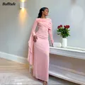 Bafftafe Chiffon rosa arabo Dubai abiti da festa per donna maniche lunghe guaina pieghettata