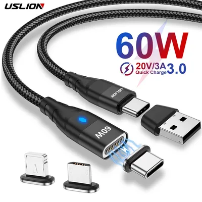 USLION 60 W USB C auf USB C Magnetkabel Superschnelles Ladekabel QC 3.0 Typ C auf Micro-USB-Kabel Image