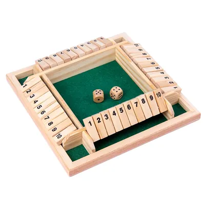 Vierseitiges 10-Zahlen-Set „Shut The Box“-Brettspiel aus Holzklappen und Würfeln, Deluxe-Brettspiel, Image