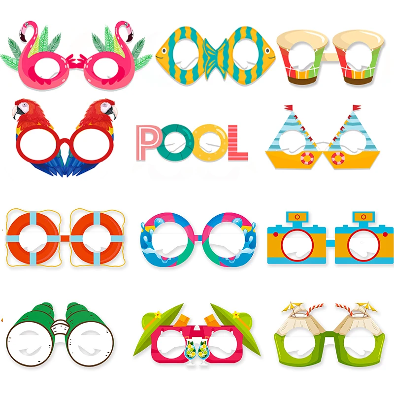 12 stücke Hawaii Aloha Thema Sommer Obst Papier Brille Foto Requisiten Hawaii Luau tropischen Strand Pool Geburtstags feier Dekor Kinder Geschenk Image
