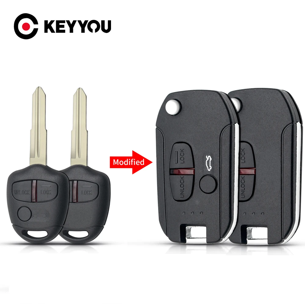 KEYYOU 1PCS 2 Tasten Geändert Klapp Auto Schlüssel Fall Für Mitsubishi Pajero Sport Outlander Grandis ASX MIT11/MIT8 klinge Image