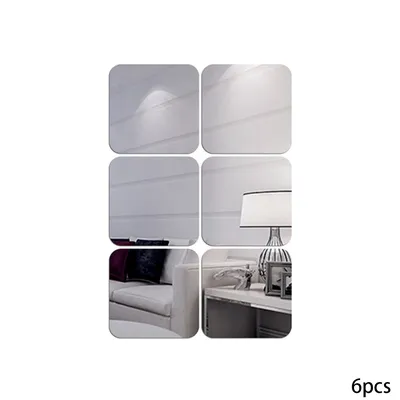 6 stücke Quadratische Form Spiegel Wand Aufkleber Badezimmer Dekoration Abnehmbare Wohnzimmer Runde Image