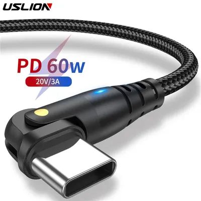 USLION USB Typ C auf USB C-Kabel, 60 W PD-Schnellladekabel für iPhone 15 Xiaomi 180, drehbares USB-C-auf-USB-C-Datenleitung-Ladekabel