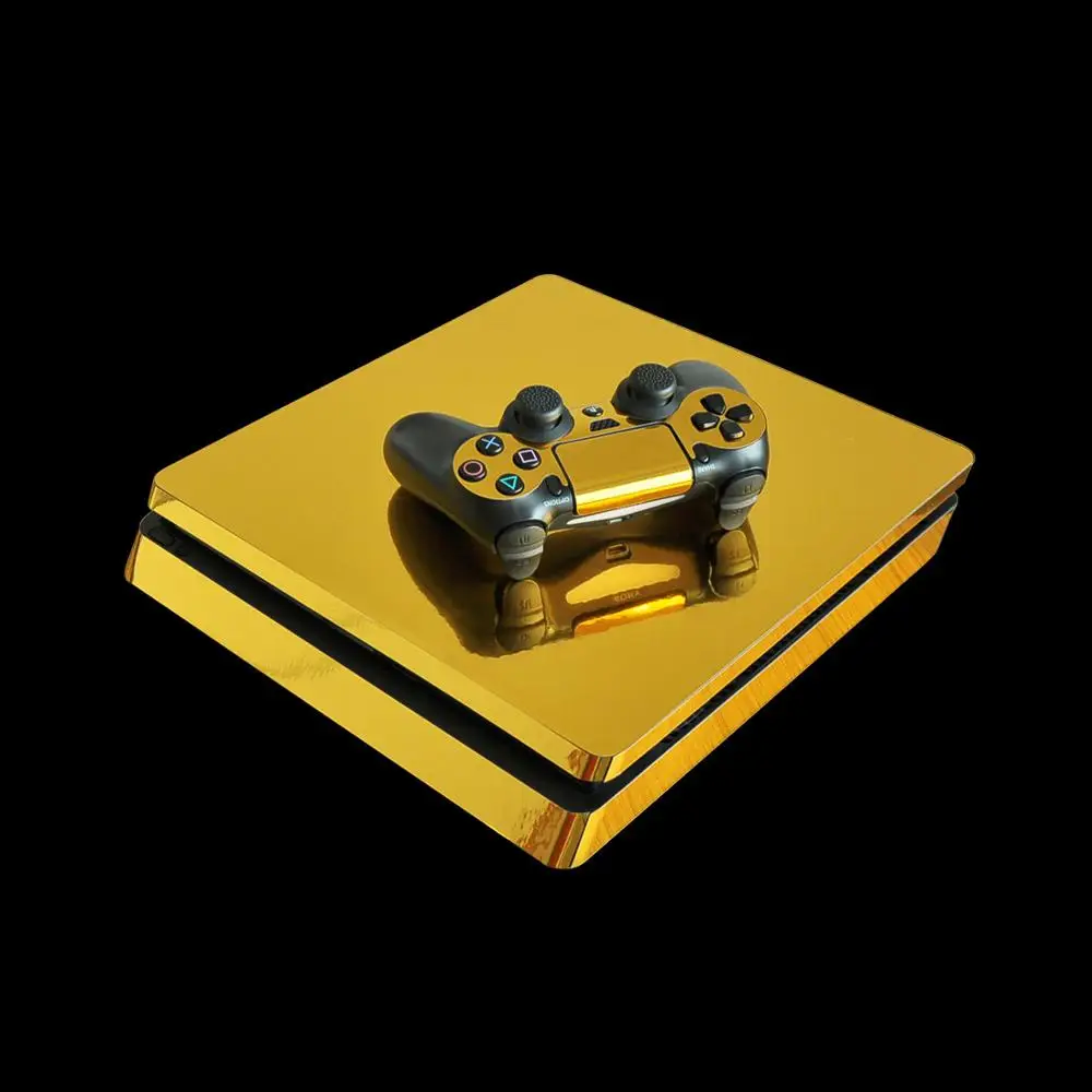 Metall gebürstetes Gold PS4 Slim Skin Aufkleber Aufkleber für PS4 Slim Konsole und Controller Skin Image