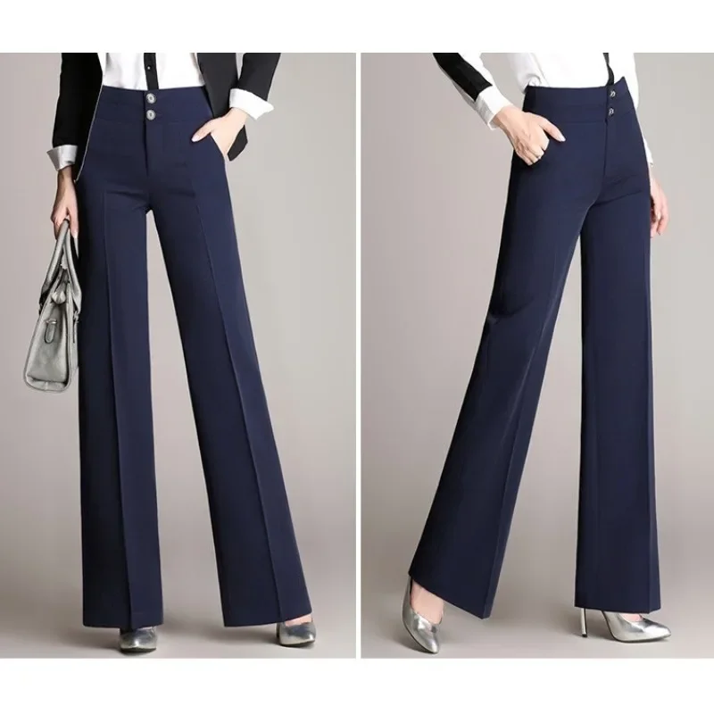 S-4XL Plus Size Damen hosen Frühling Herbst Frauen weites Bein Bürohose hohe Taille Damen hose schwarze formale gerade Hose Image