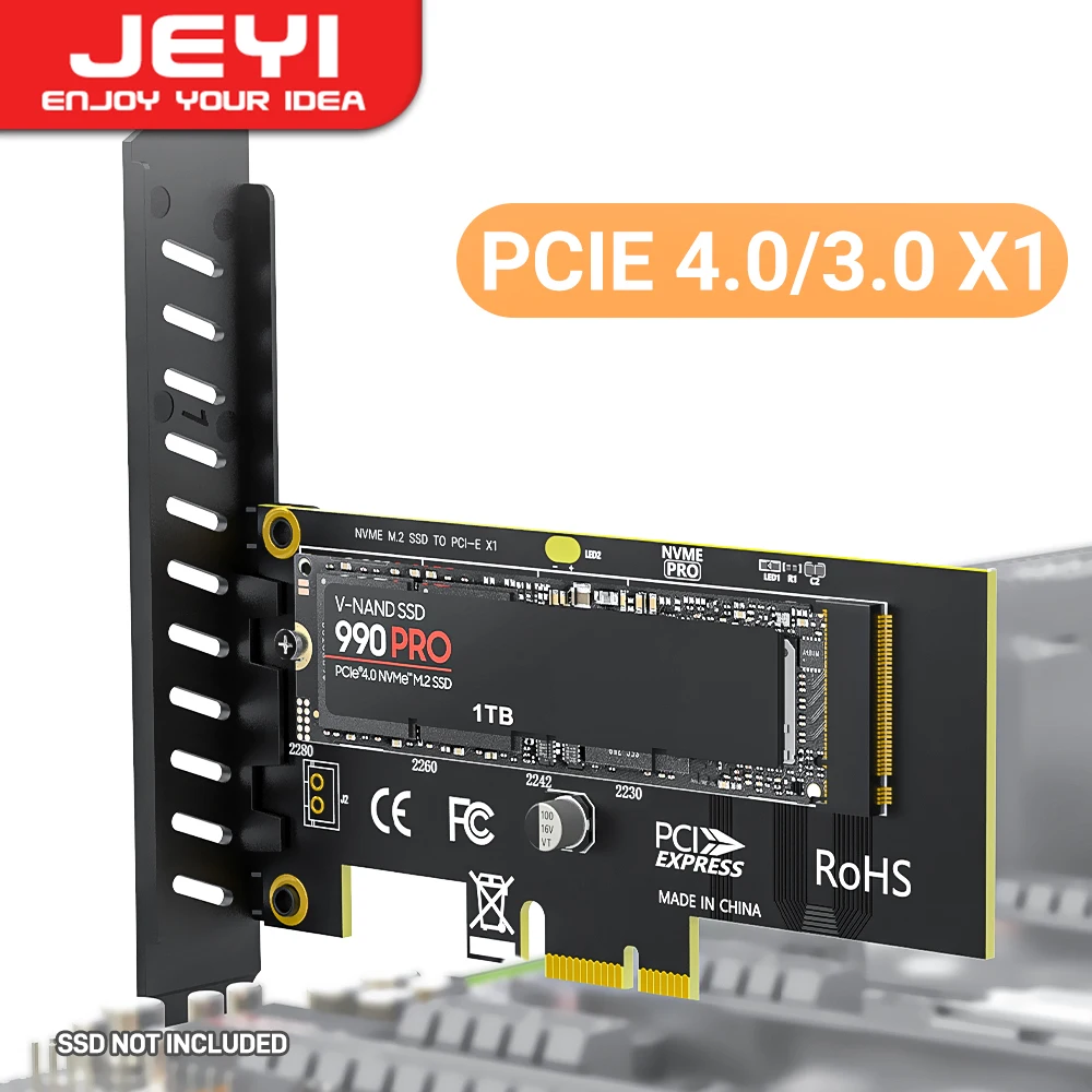 Jeyi m.2 nvme ssd zu pcie 4,0x1 Adapter karte, ssd pcie x1 Erweiterungs karte für Desktop-PC, pci-e gen4 16gbps volle Geschwindigkeit sk1 Image