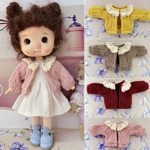 Mehrfarbige Mini-Strick pullover Puppe hand gefertigte Spitzen-Strickjacken für ob11 Puppen