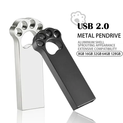 Metall USB 2.0 Flash Drive 64 GB Cat Paw Modell Pen Drive 32 GB wasserdichter USB-Stick 16 GB 8 GB Image