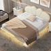 Beige Queen Size Platform Bed w/ PU Leather Headboard & Underbed LED Light