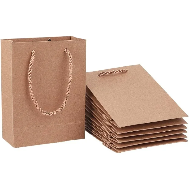 20 Stück Kraft-Geschenktüten, Partytaschen mit Griff, wiederverwendbare Tasche, Geschenk-Leckerli-Taschen, Tragetasche für Geburtstag, Hochzeit (4,7 x 2 x 6 Zoll) Image