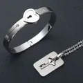 Paar Schmuck Edelstahl Armband Liebe Herz Schloss Armbänder Armreifen Schlüssel Anhänger Halskette