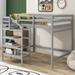 Nordic Simple Full Size Loft Bed with Built-in Storage Staircase and Hanger for Clothes for Kids, Teens, Girls, Boys