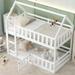 Modern Simple Twin over Twin House Bunk Bed with Fence and Door & Roof Loft Bed Frame for Kids, Teens, Girls, Boys