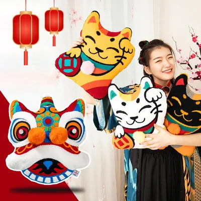 Freude Chinesischen Traditionellen Tanz Löwe Stickerei Kissen Sofa Stuhl Auto Taille Kissen Hochzeit Image