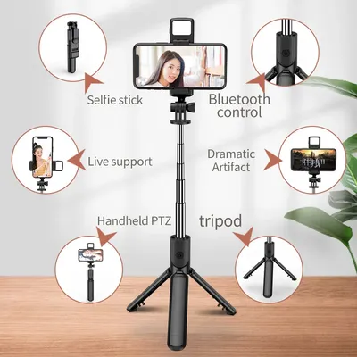 Live-Streaming Handyhalter Selfie Stick Handyhalter Tragbares einziehbares Stativ mit Selfie-Licht für IPhone 14 Huawei