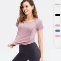 Donna Yoga Top Running Workout Gym Crop topmanica corta Stretch Casual Exercise t-shirt da donna