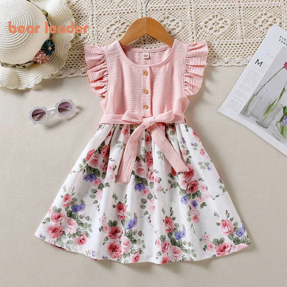 Bär Führer Mädchen Kinder Kleid Frühling Sommer neue Mädchen Spitze Ärmel Spleißen Blumen kleid lässig Mode Kleidung Vestidos 2-6 Jahre Image