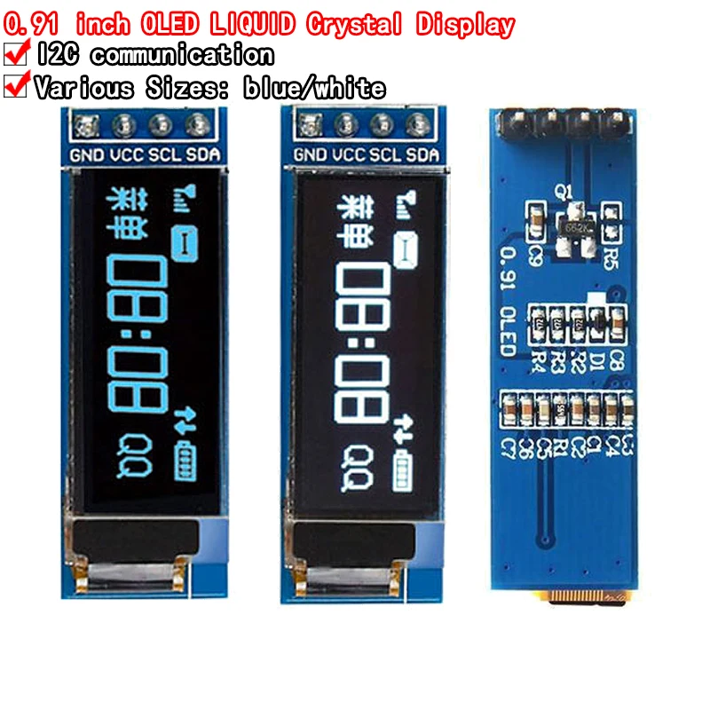 0,91 Zoll OLED-Anzeigemodul weiß/blau OLED 128 x 32 LCD-LED-Anzeige SSD1306 12864 0,91 IIC i2C Kommunikation für Arduino Image