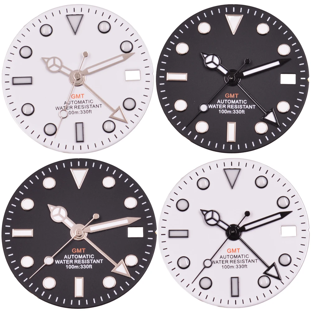 29mm grün leuchtend weiß/blcak sterile Zifferblatt Uhr gmt Zeiger passen nh34 nh34a Uhrwerk Image