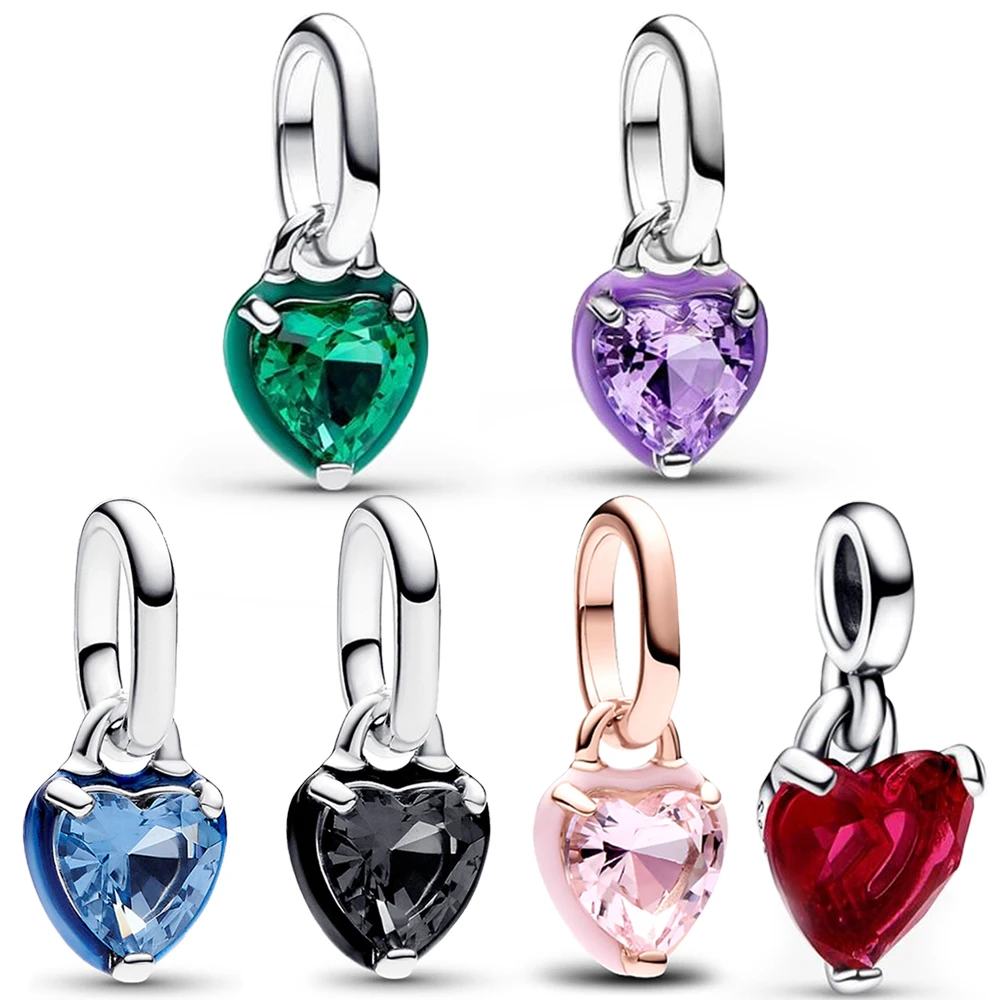 Mini ciondolo pendente a forma di cuore nero Chakra in argento sterling 925 serie Me, adatto per bracciale originale Me, gioielli con ciondolo collana originale