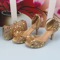 BaoYaFang Champagne oro scarpe da sposa e borsa per le donne moda nuziale pompe alte Open Toe scarpe