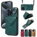 Crossbody Wallet Back Case for iPhone 15 Pro Max with Card Holder Vintage Premium PU Leather Case with Long Shoulder Strap Purse Shockproof Flip Phone Cover for iPhone 15 Pro Max Green